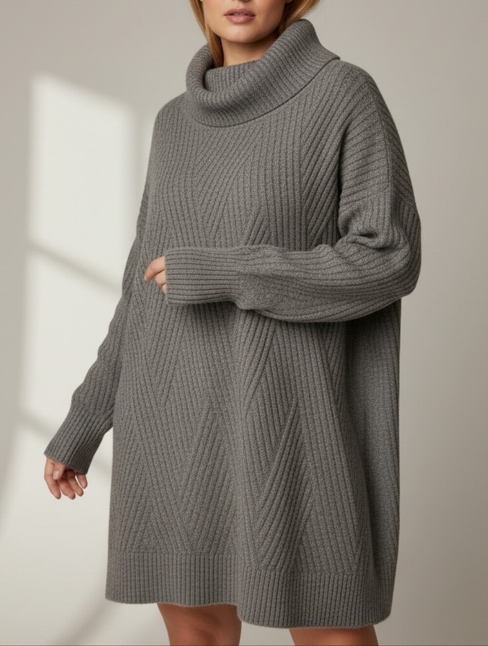 Reitmans Gray Ribbed Turtleneck Sweater Dress